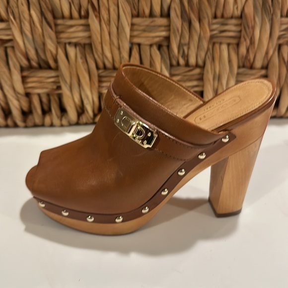 Wooden leather clogs with stud detail by Coach. - Picture 2 of 7